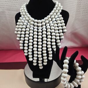 Sassy Jones Beaded Statement Bib Necklace & Braclet Set